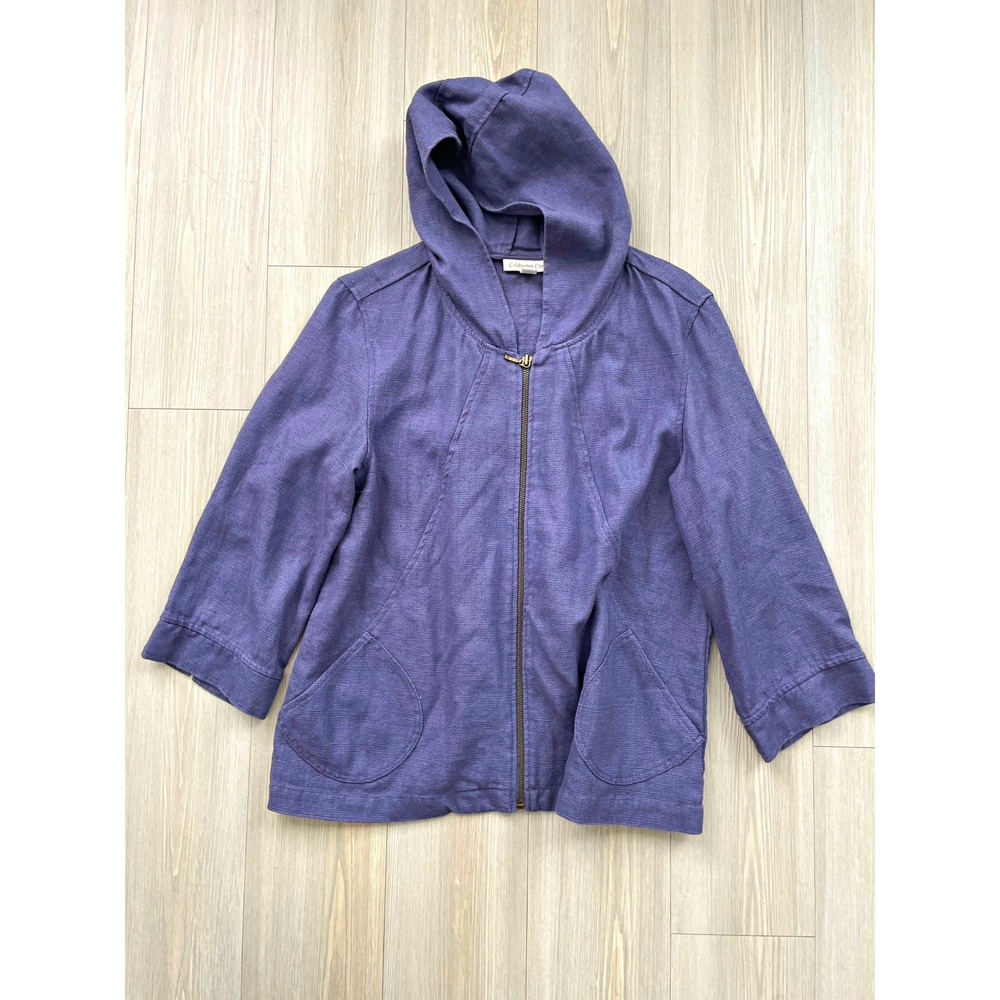 Coldwater Creek Women's Purple 100% Linen Hooded Full Zip Jacket Pockets Sz M